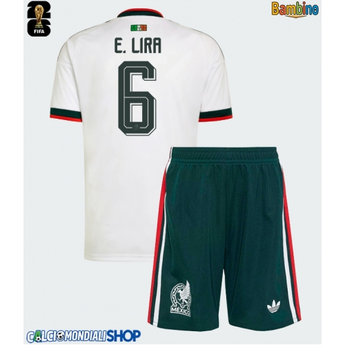 Maglie da calcio Messico Erik Lira #6 Seconda Maglia Bambino Mondiali 2026  Manica Corta + Pantaloni corti)